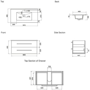 Bath & Co Vanity VCBC Zara 900 Wall-Hung Vanity | 1 Basin + 2 Drawers