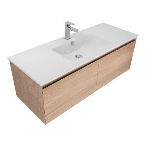 Newtech Newtech Kolum Single Tier Wall Hung Vanity | 1200 Single Basin Washed Oak / Ponti Stonecast